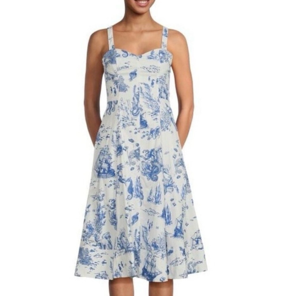 AVEC LES FILLES Toile Nautical Print Cotton Blend Midi Dress GUC Size 8